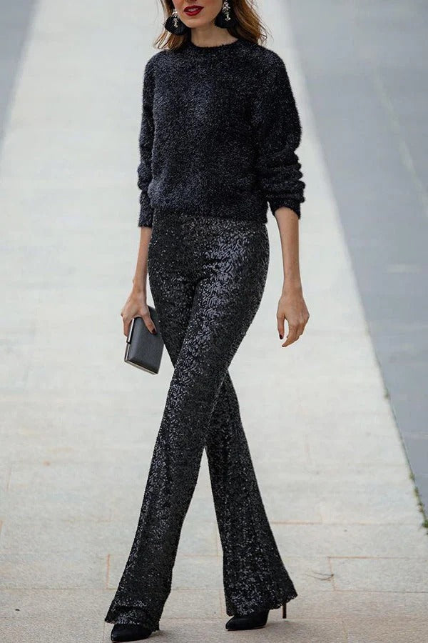 Pantalón Flare Brillo Plateado