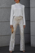 Pantalón Flare Brillo Plateado