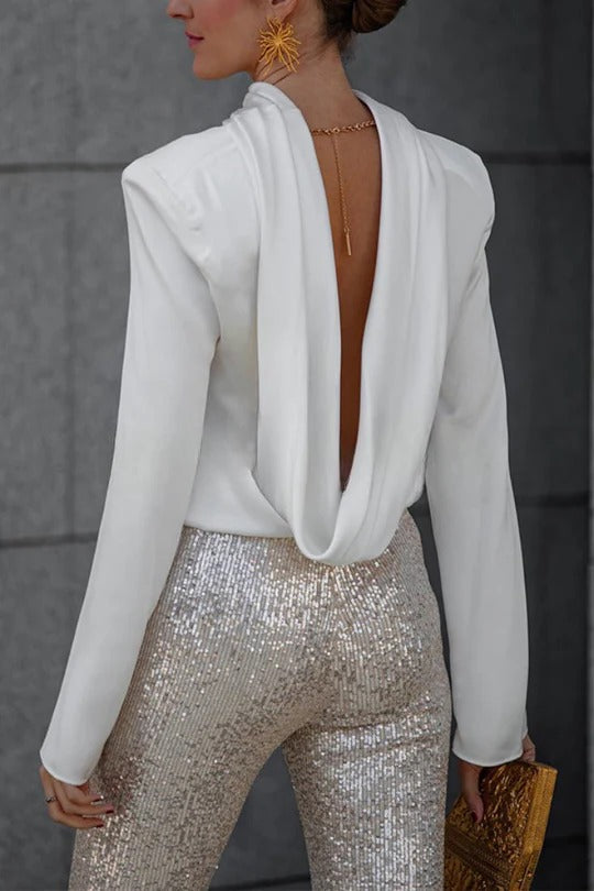 Pantalón Flare Brillo Plateado
